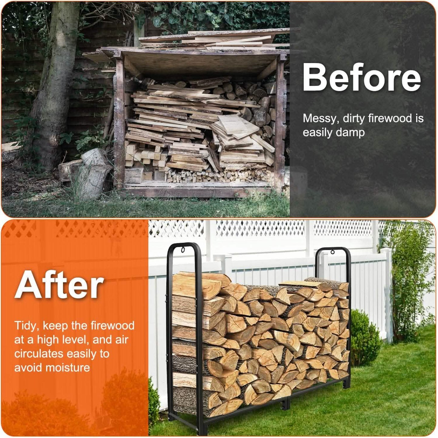 Firewood Log Rack 2500lbs Iron Storage Stacking Rack