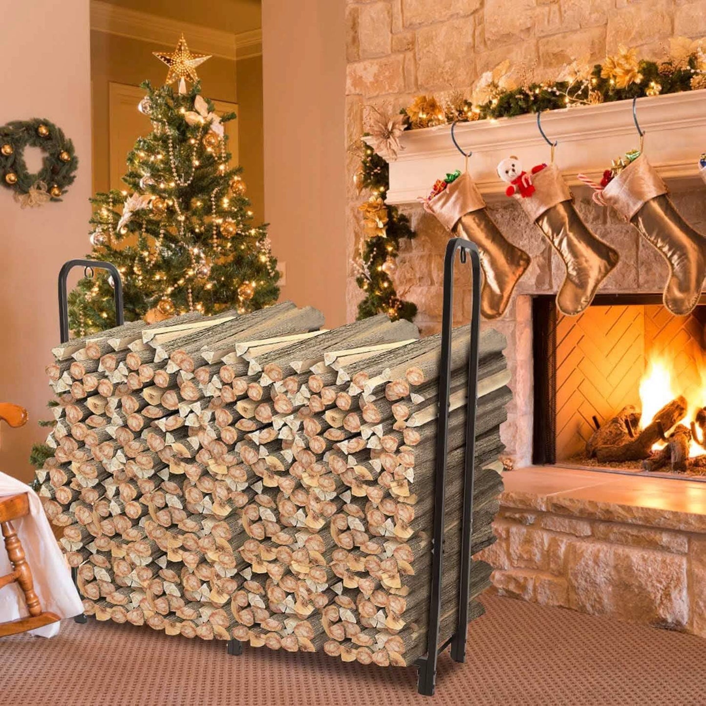 Firewood Log Rack 2500lbs Iron Storage Stacking Rack