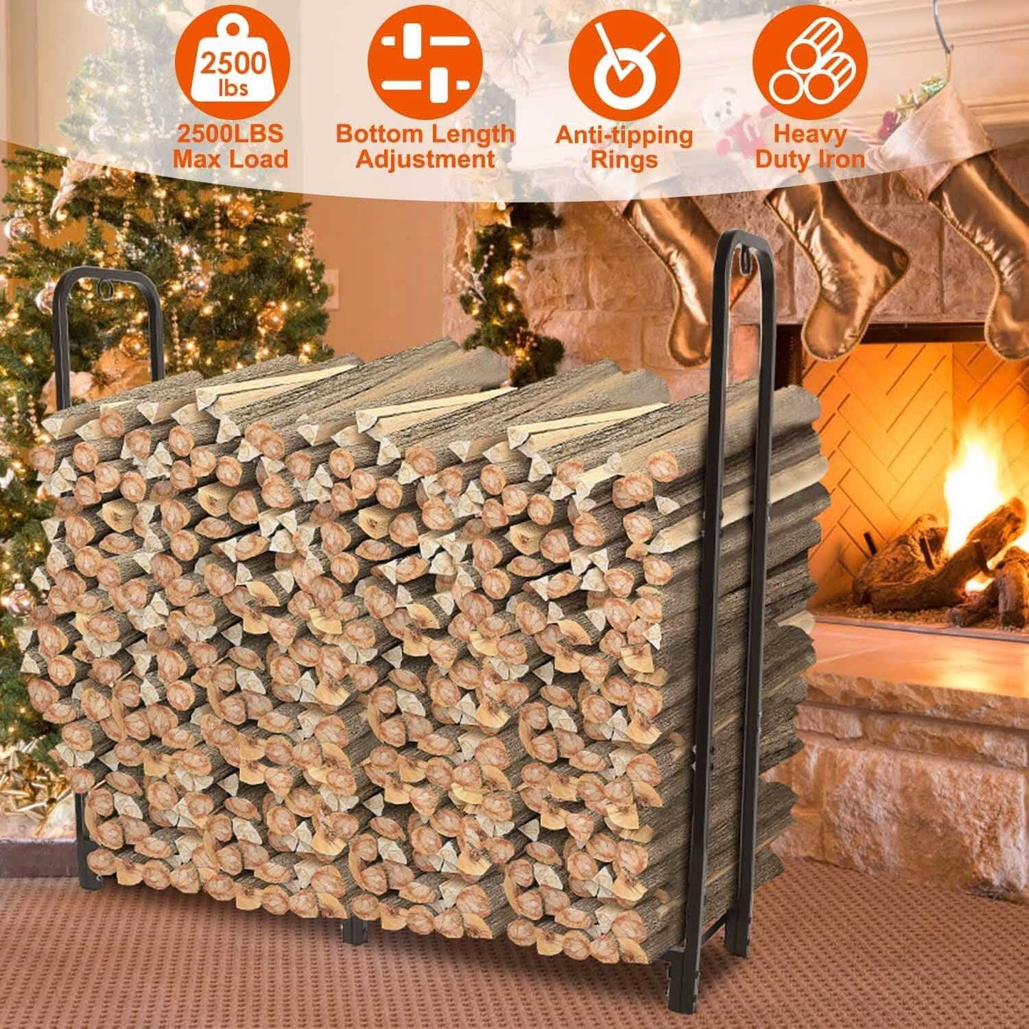 Firewood Log Rack 2500lbs Iron Storage Stacking Rack