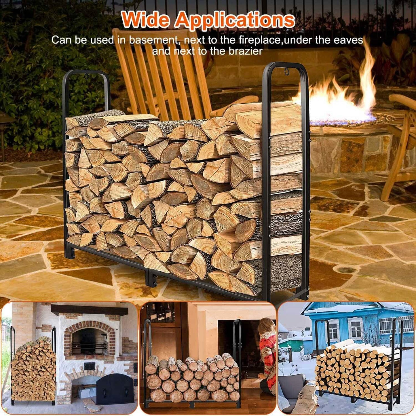 Firewood Log Rack 2500lbs Iron Storage Stacking Rack