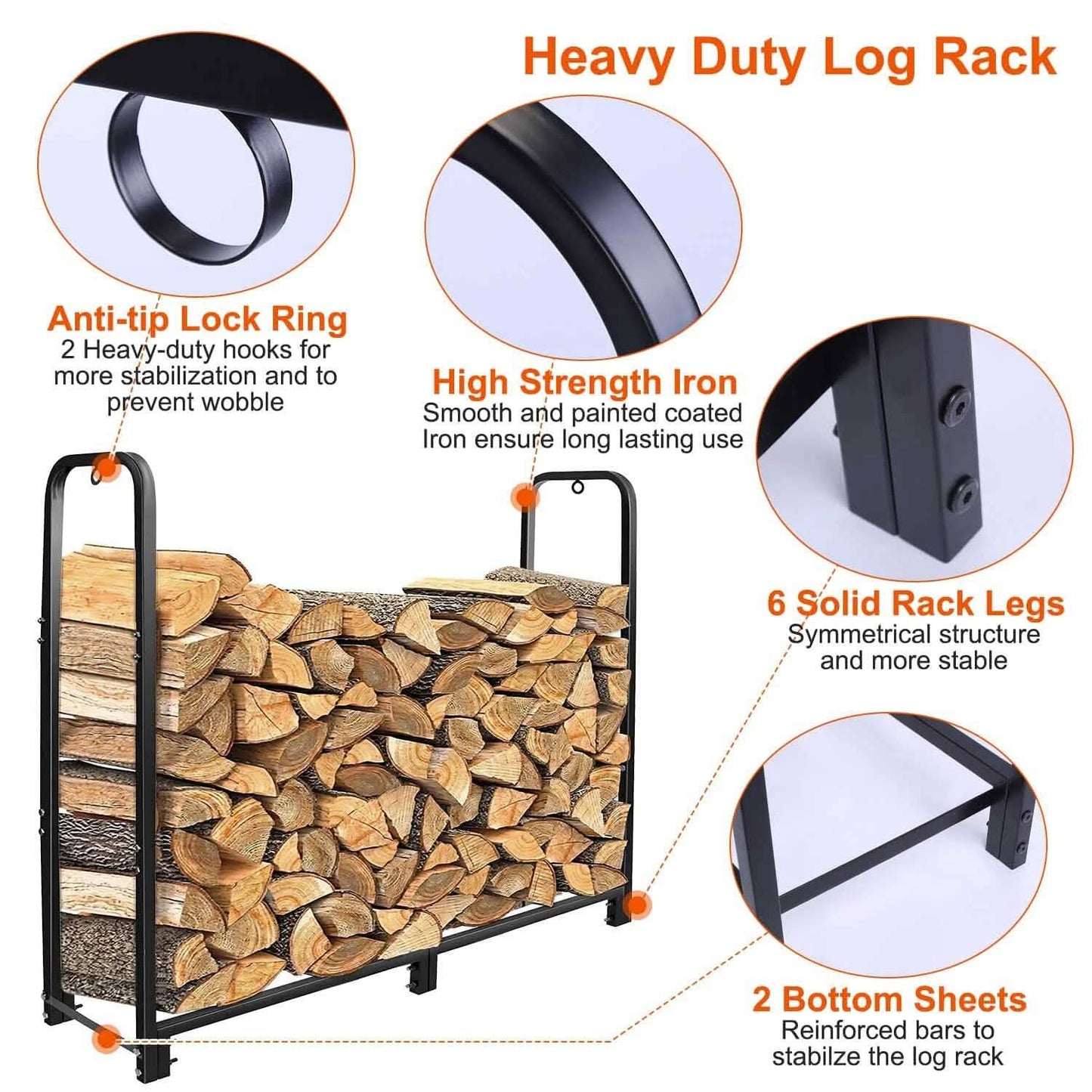 Firewood Log Rack 2500lbs Iron Storage Stacking Rack