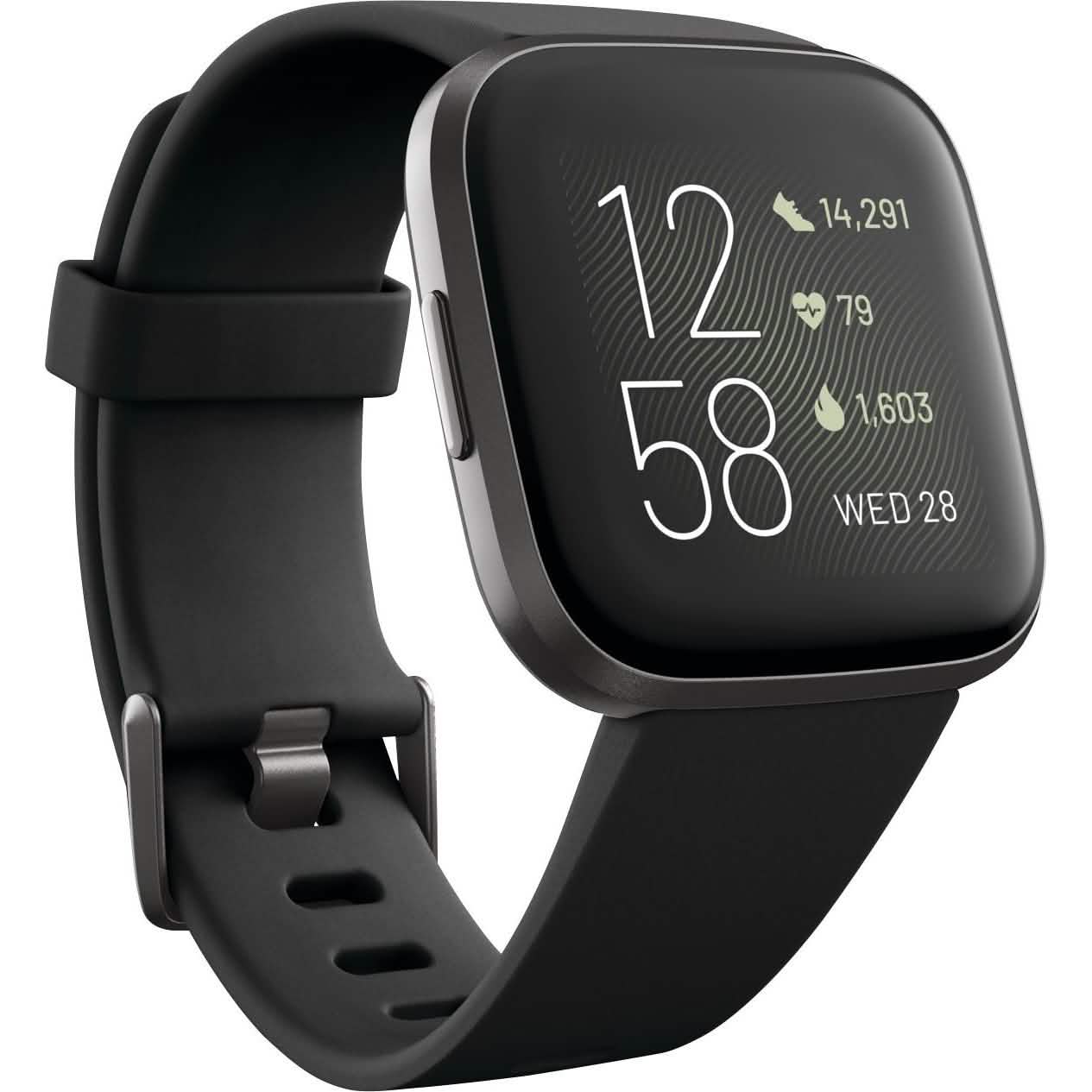 Fitbit - Versa 2 Smartwatch 40mm Aluminum - Black/Carbon with Silicone Band