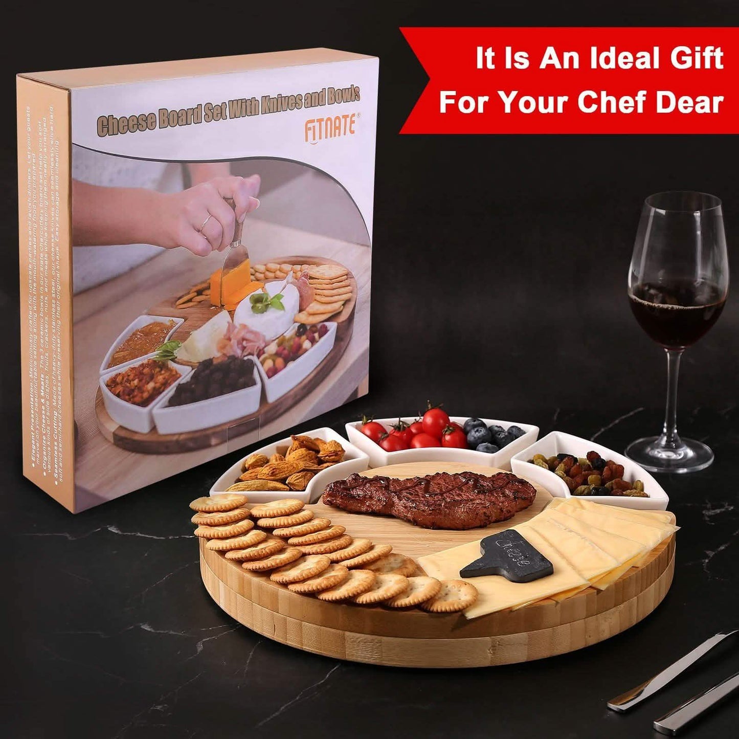 Fitnate Rotatable Round Cheese Cutting Board