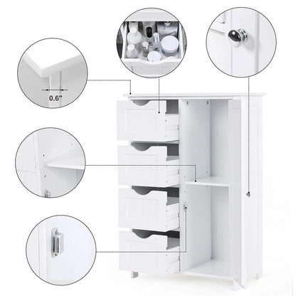 Floor Cabinet Bathroom Organizer with 4 Drawers and Adjustable Shelf