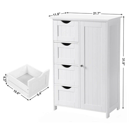Floor Cabinet Bathroom Organizer with 4 Drawers and Adjustable Shelf