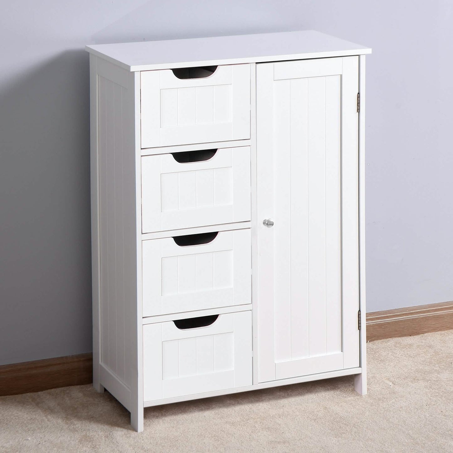 Floor Cabinet Bathroom Organizer with 4 Drawers and Adjustable Shelf