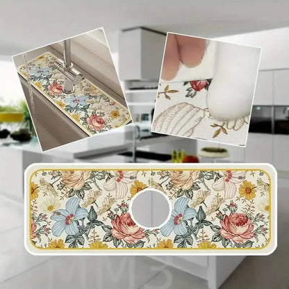 Floral Sink Faucet Absorbent Mat