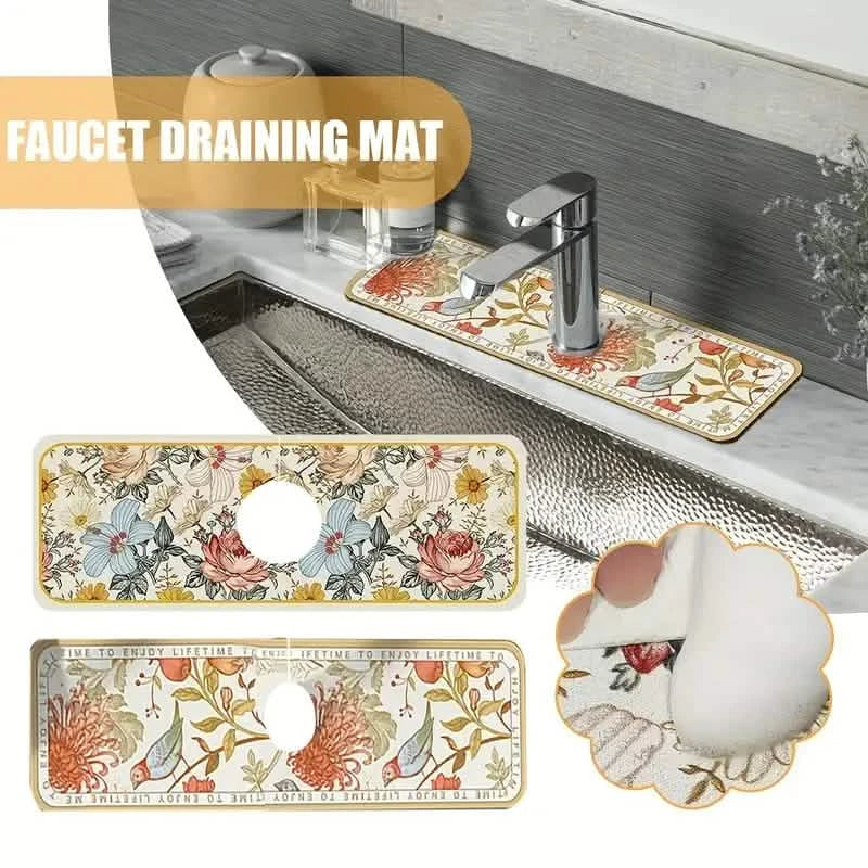 Floral Sink Faucet Absorbent Mat