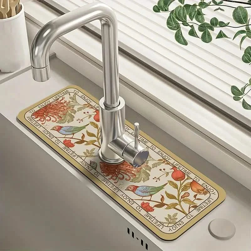 Floral Sink Faucet Absorbent Mat