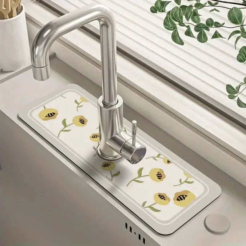 Floral Sink Faucet Absorbent Mat