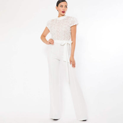 Flower Lace Top Detailed Fashion Jumpsuit