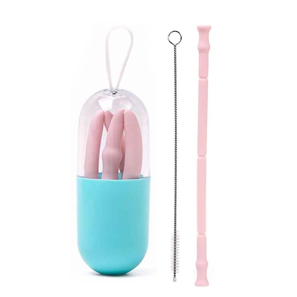Foldable And Reusable Silicone Drinking Straw With Case