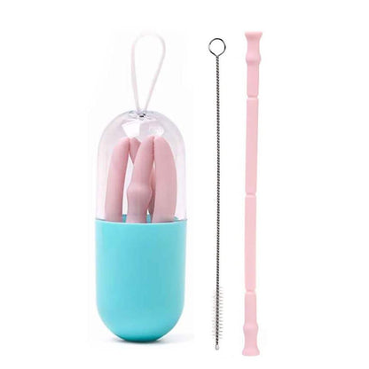 Foldable And Reusable Silicone Drinking Straw With Case
