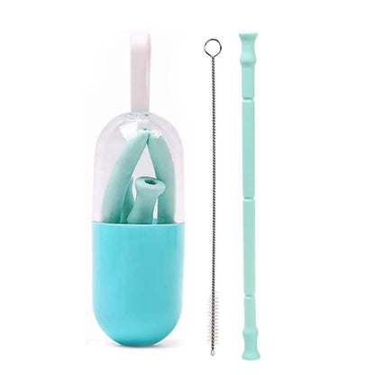 Foldable And Reusable Silicone Drinking Straw With Case