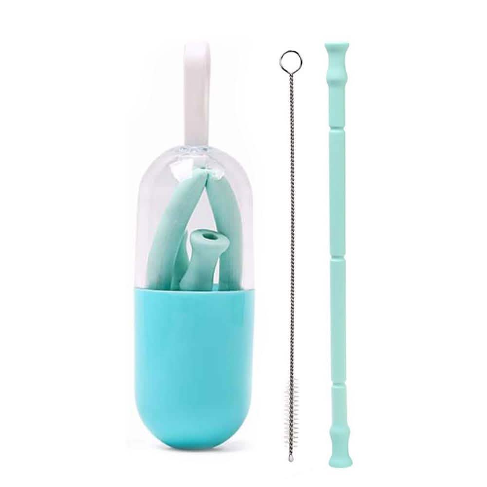 Foldable and Reusable Silicone Drinking Straw with Case