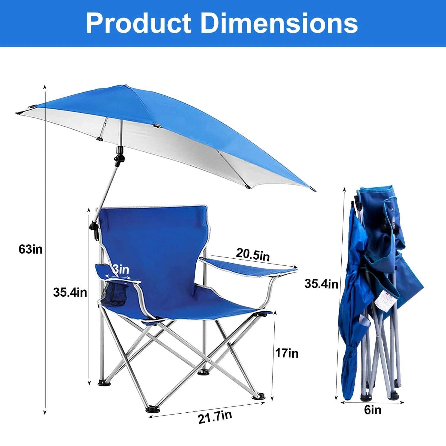Foldable Beach Chair with Detachable Armrest Adjustable Canopy Stool with Cup Holder