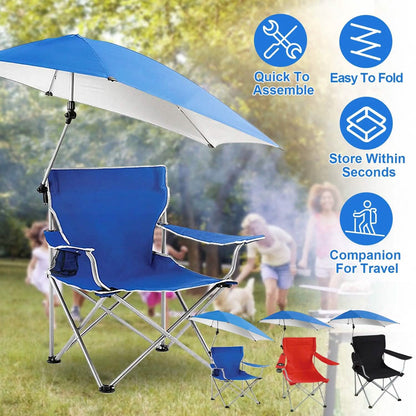 Foldable Beach Chair with Detachable Armrest Adjustable Canopy Stool with Cup Holder