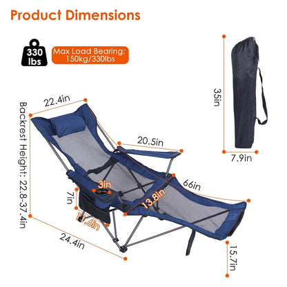 Foldable Camping Chair Heavy Duty Steel Lawn Chair with Reclining Backrest Angle