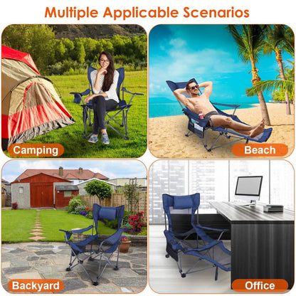 Foldable Camping Chair Heavy Duty Steel Lawn Chair with Reclining Backrest Angle