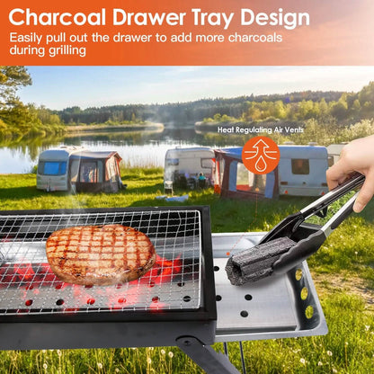 Foldable Charcoal BBQ Grill Stainless Steel Grill Net