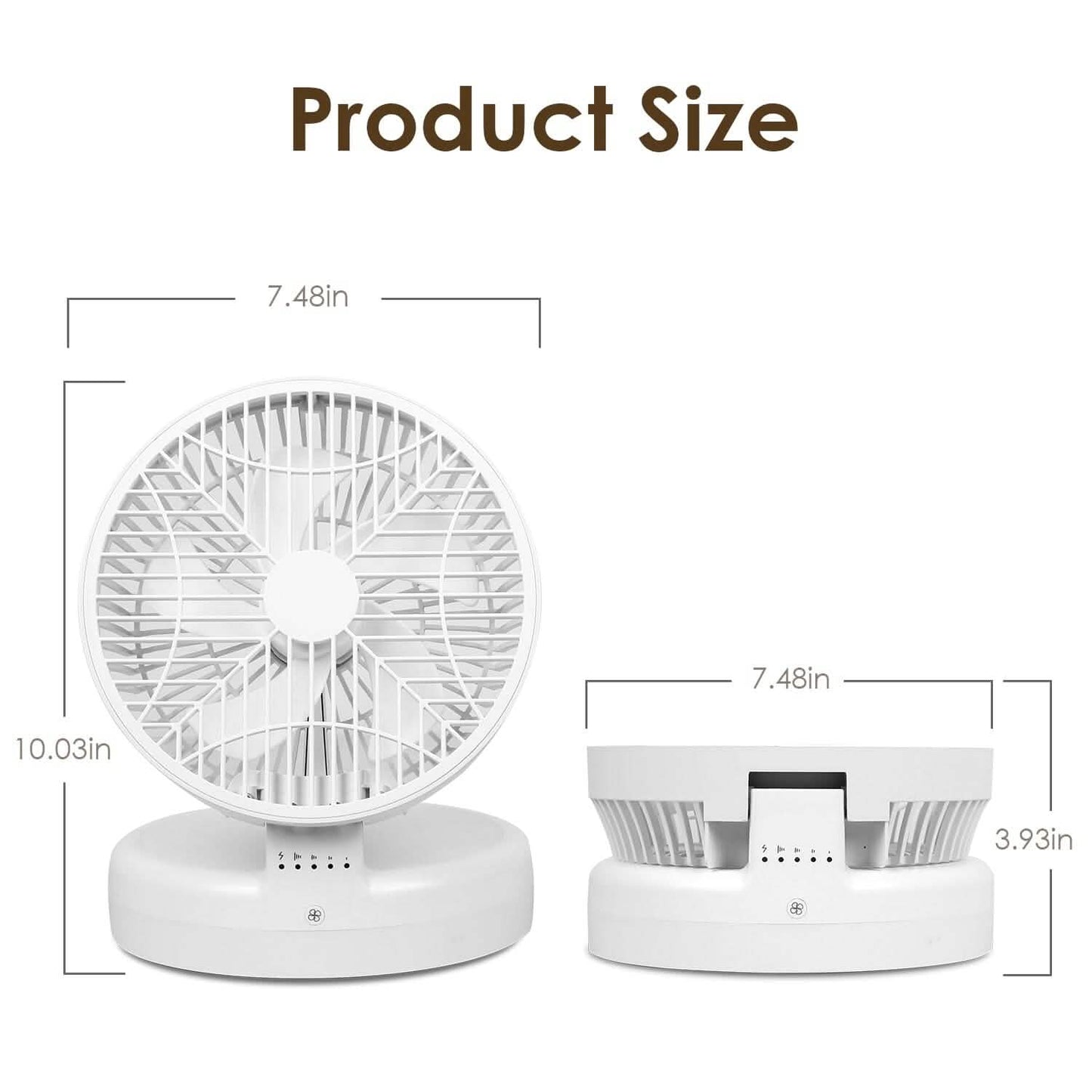 Foldable Desk Fan with 4 Wind Speeds Type-C Rechargeable Wall-Mounted