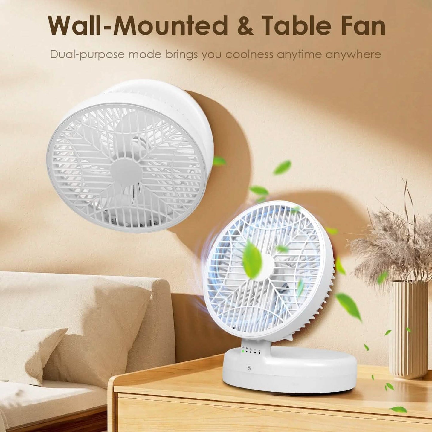 Foldable Desk Fan with 4 Wind Speeds Type-C Rechargeable Wall-Mounted