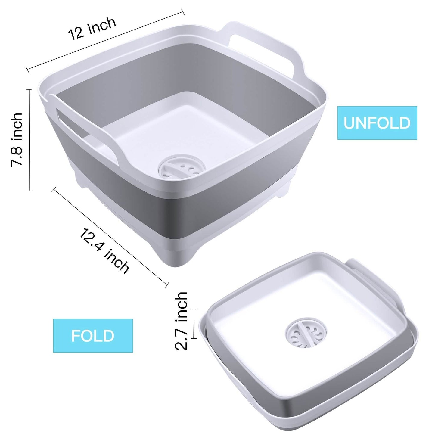 Foldable Dish Tub Washing Basin Collapsible Draining Pan Strainer Food Basket