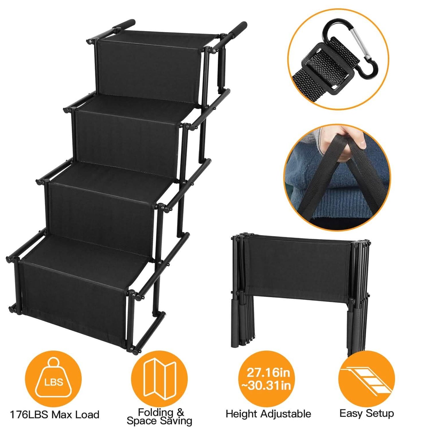 Foldable Dog Ramp 4 Step Collapsible Non Slip Stairs