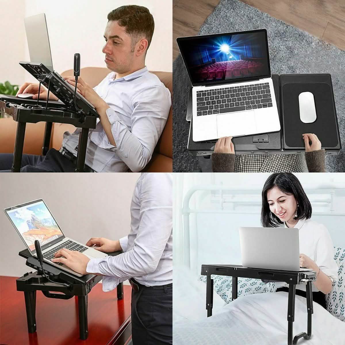 Foldable Laptop Table Bed Notebook Desk with Cooling Fan Mouse Board