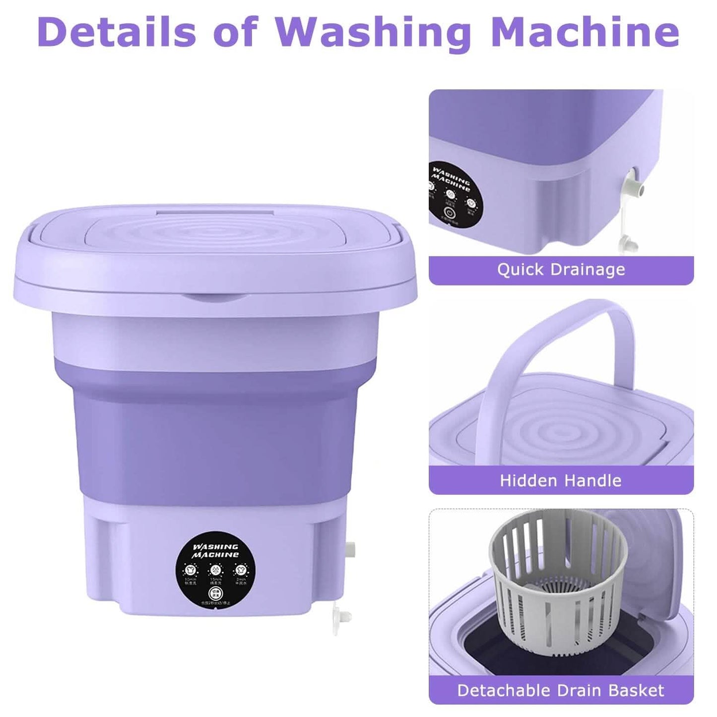 Foldable Laundry Machine with Detachable Drain Basket