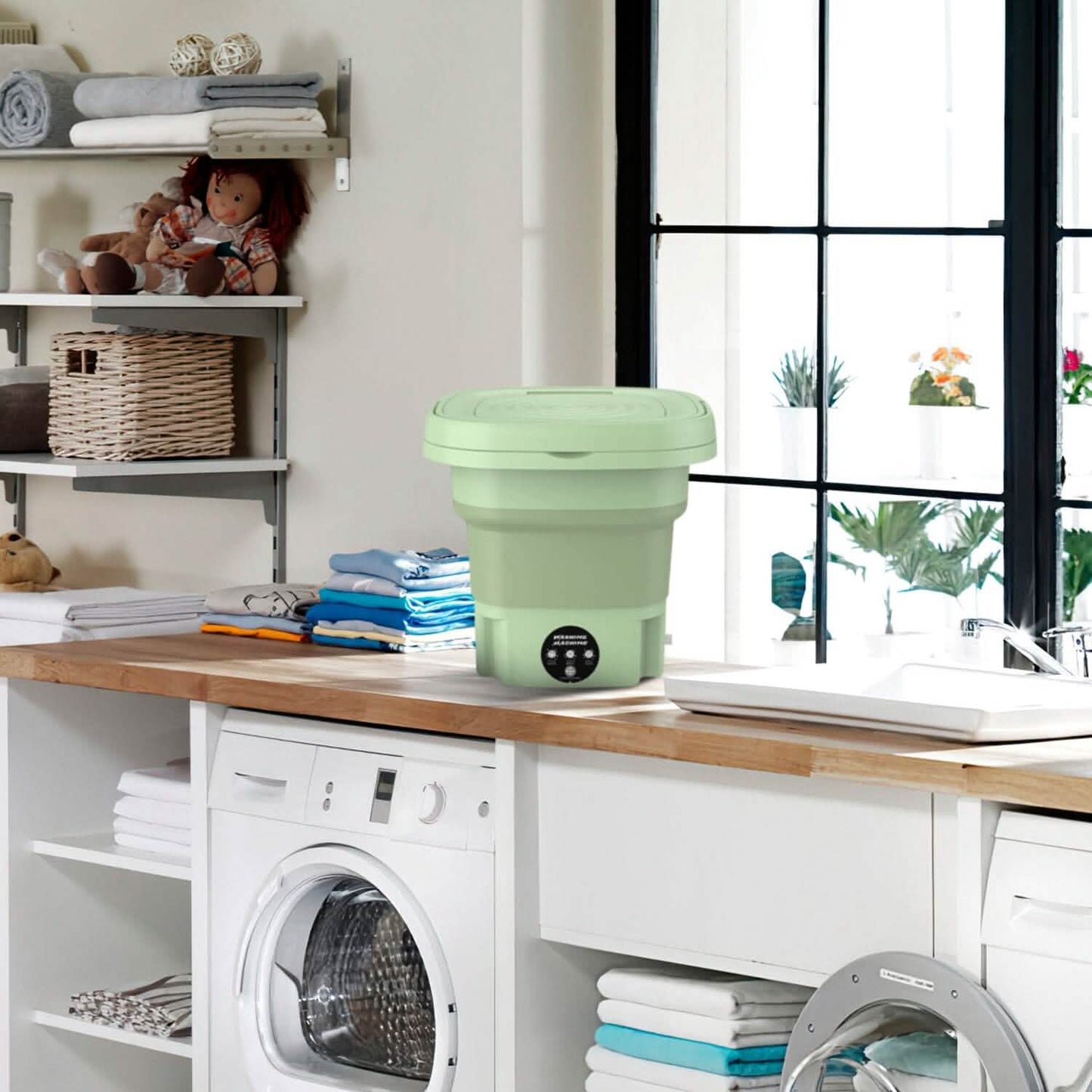 Foldable Laundry Machine with Detachable Drain Basket