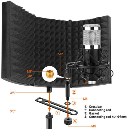 Foldable Microphone Isolation Shield Adjustable Tripod Stand