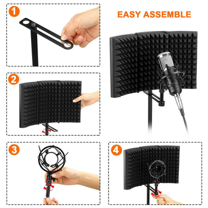 Foldable Microphone Isolation Shield Adjustable Tripod Stand