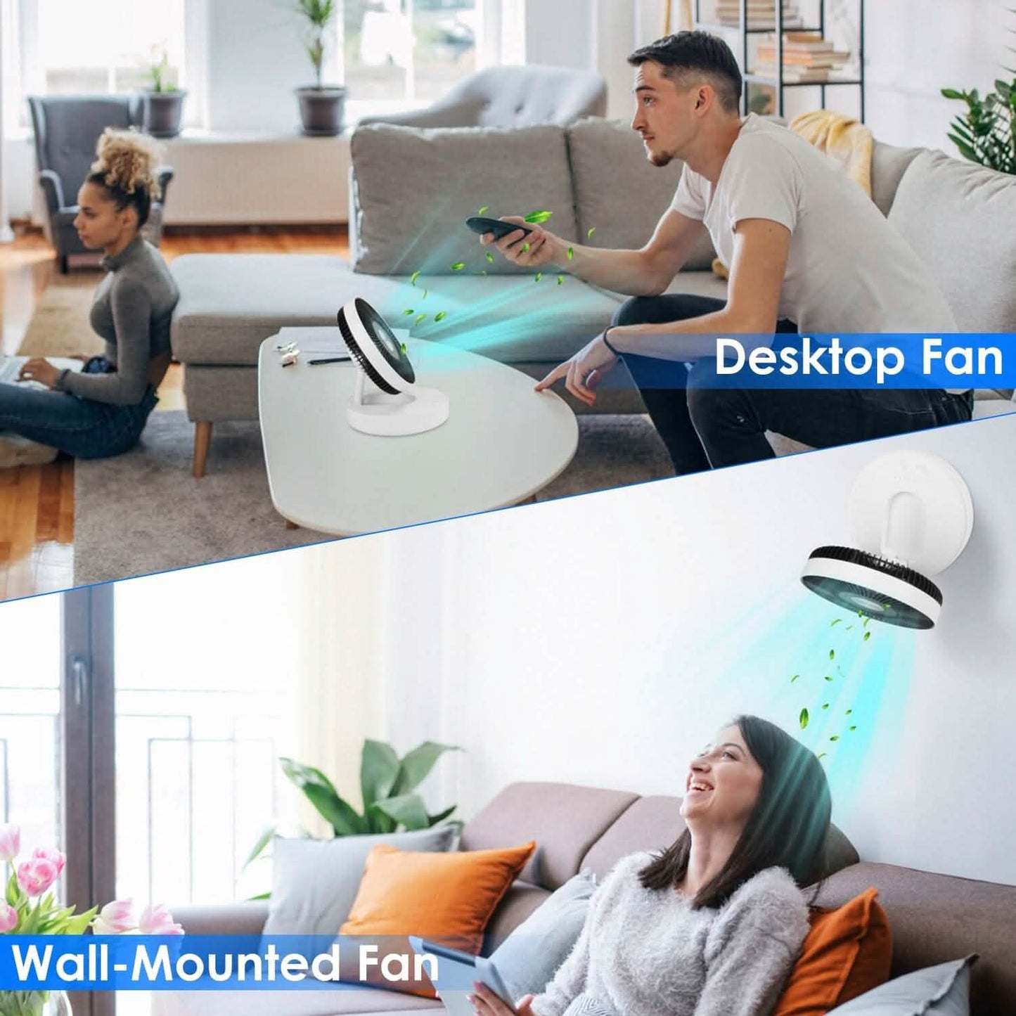 Foldable Rechargeable LED Desk Fan Wall Mounted with Magnetic Remote