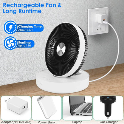 Foldable Rechargeable LED Desk Fan Wall Mounted with Magnetic Remote