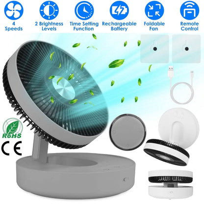 Foldable Rechargeable LED Desk Fan Wall Mounted with Magnetic Remote