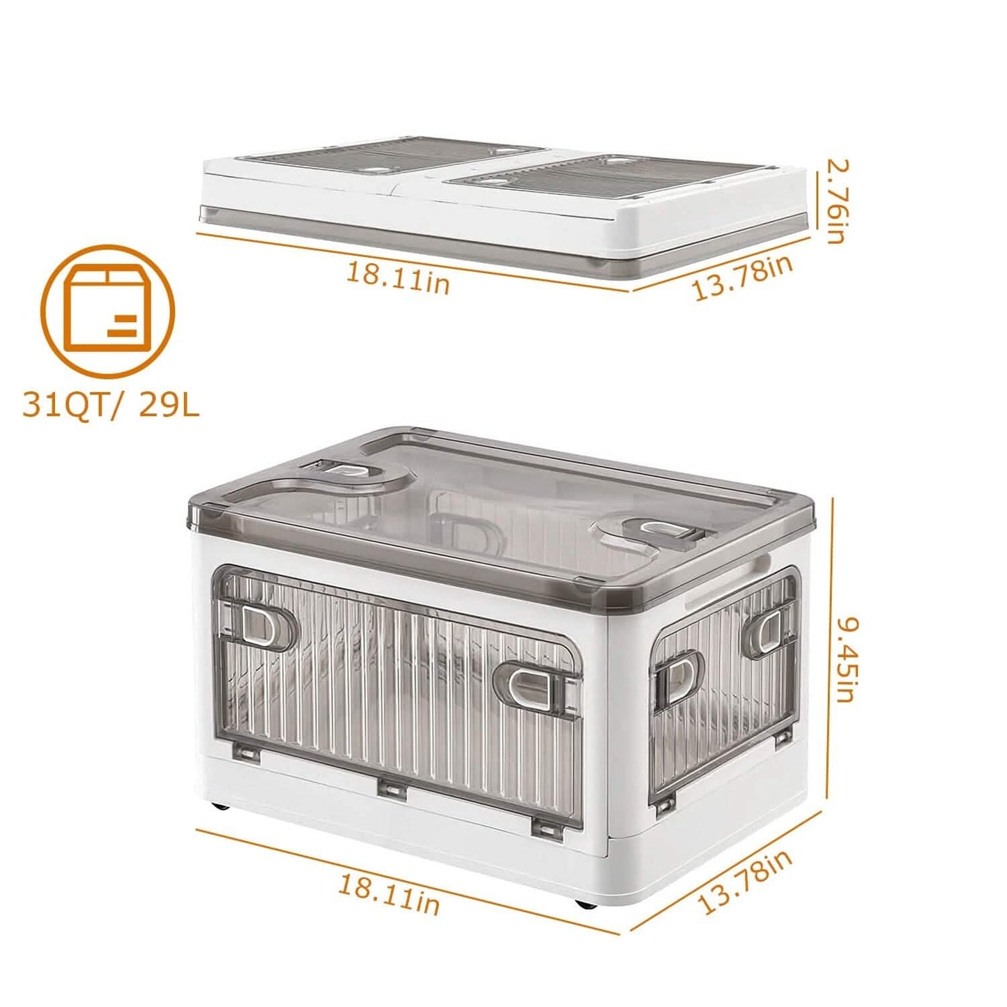 Foldable Storage Bins with Lid 4 Doors Collapsible Stackable with Lock