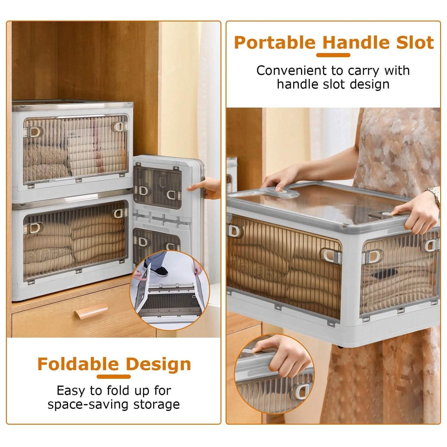 Foldable Storage Bins with Lid 4 Doors Collapsible Stackable with Lock