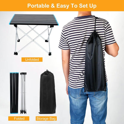 Folding Camping Table Aluminum Alloy Collapsible with Carry Bag
