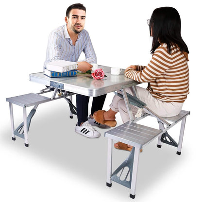 Folding Picnic Table with 4 Seats and Umbrella Hole