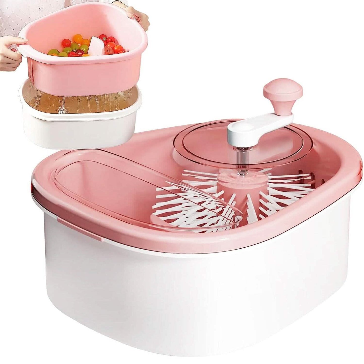Fruit, Vegetable Manual Washing Spinner with Brush Hand Crank