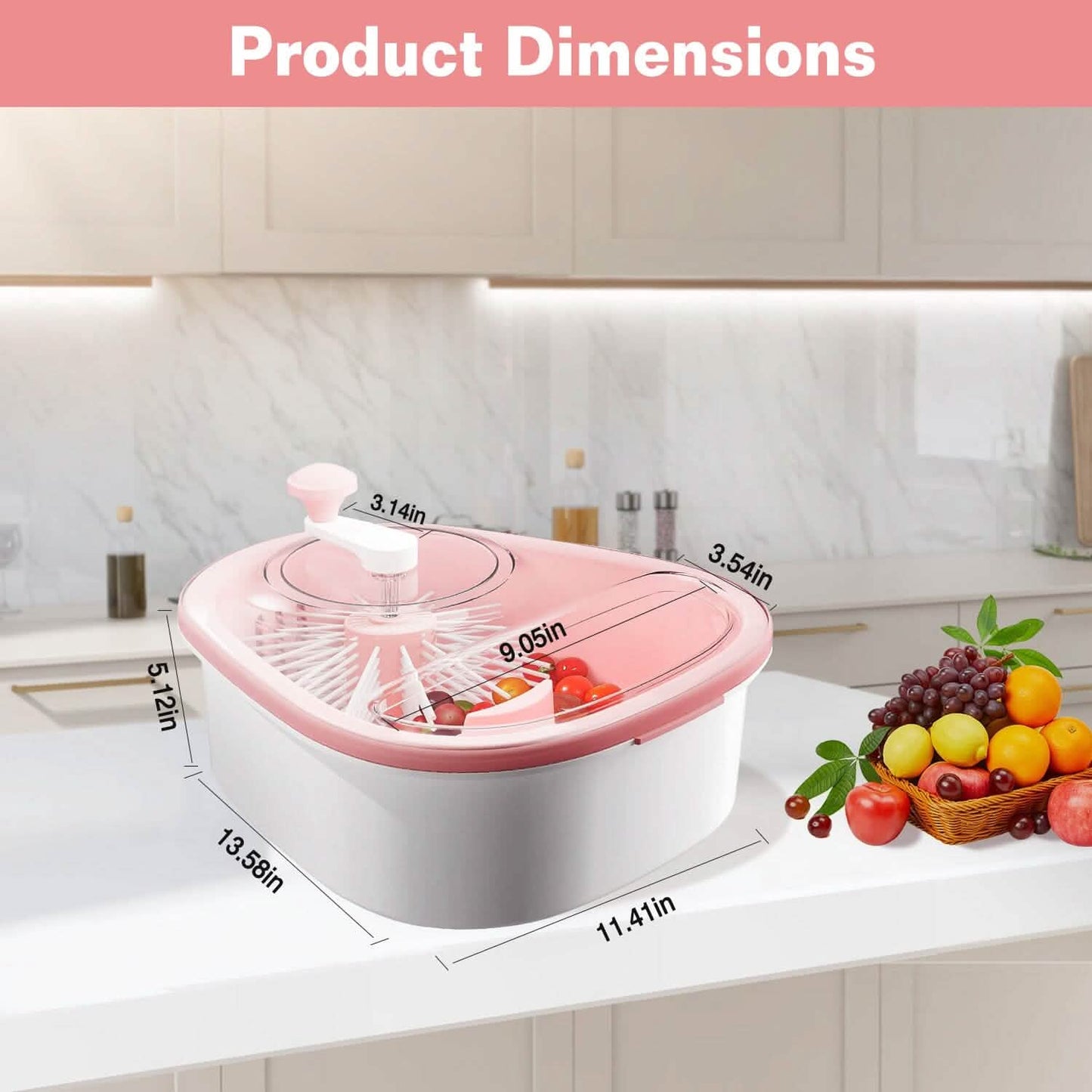 Fruit, Vegetable Manual Washing Spinner with Brush Hand Crank