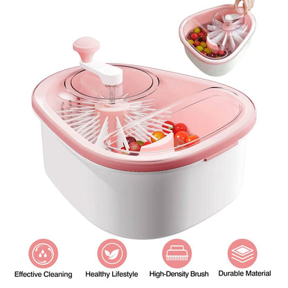 Fruit, Vegetable Manual Washing Spinner with Brush Hand Crank
