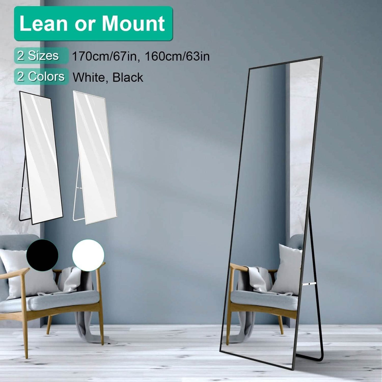 Full Length Mirror Aluminum Alloy Wall Mirror Free Standing Floor