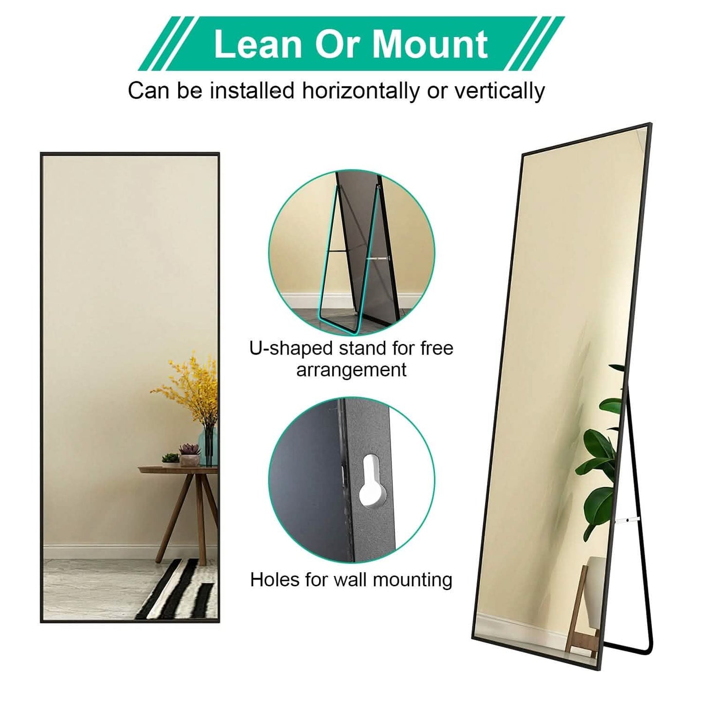 Full Length Mirror Aluminum Alloy Wall Mirror Free Standing Floor