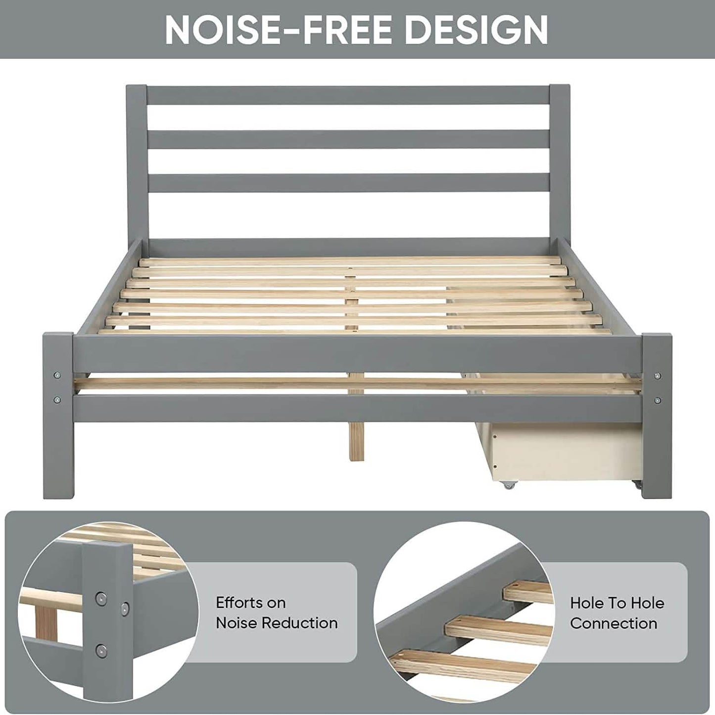 Full Platform Bed Frame with Two Storage Drawers
