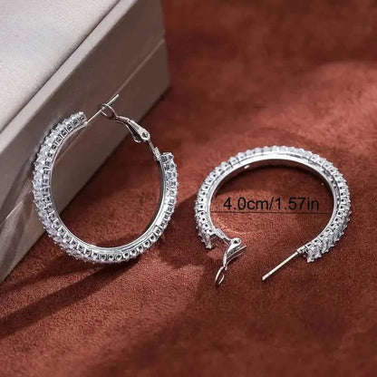 Full Rectangular Shiny Synthetic Zirconia Decorative Hoop Earrings
