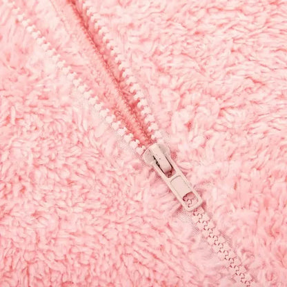 Fuzzy Hooded Pajama Jumpsuit For Music Festival, Long Sleeve Zipper Lingerie & Sleepwear