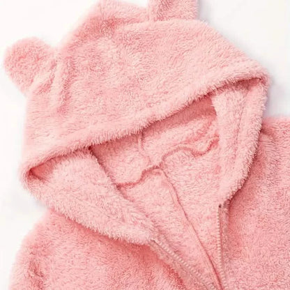 Fuzzy Hooded Pajama Jumpsuit For Music Festival, Long Sleeve Zipper Lingerie & Sleepwear