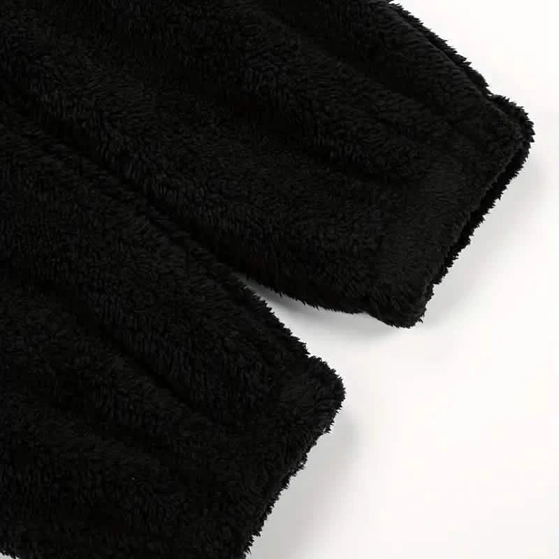 Fuzzy Hooded Pajama Jumpsuit For Music Festival, Long Sleeve Zipper Lingerie & Sleepwear